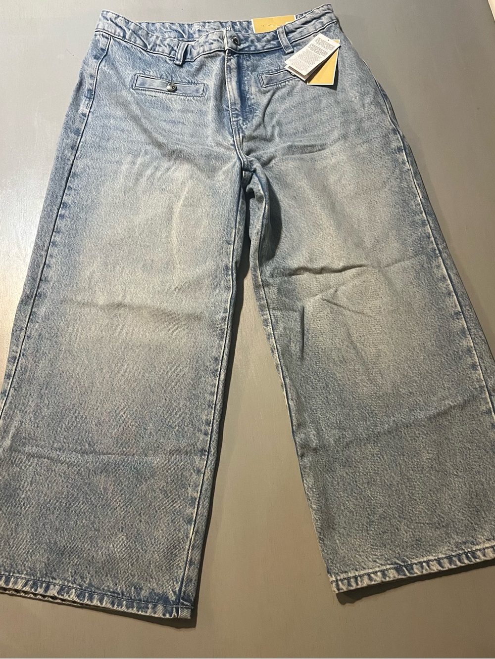New MICHAEL Michael Kors Sailor Style Wide Leg Trouser Jeans Light Wash NWT 10